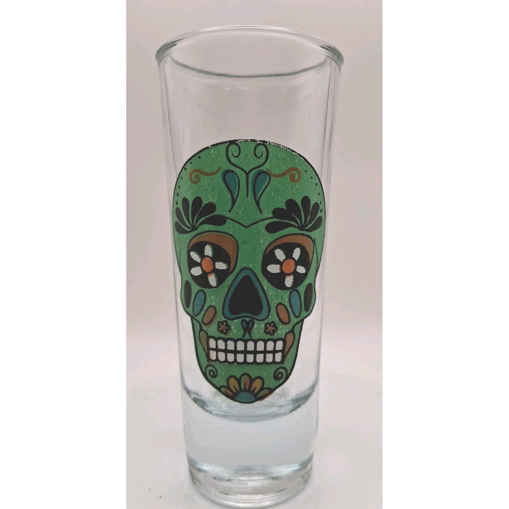Green Sugar Skull Day of the Dead/Dia De Los Muertes Tall 2.5 oz  Shot Glass